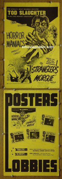 g399 HORROR MANIACS/STRANGLERSMORGUE/PANIC IN WAXMUSEUM vintage movie pressbook '50s