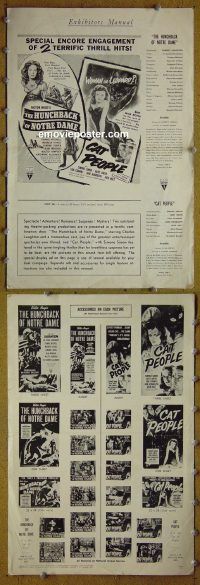 g419 HUNCHBACK OF NOTRE DAME/CAT PEOPLE vintage movie pressbook '40s