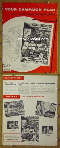 g434 INVASION OF ANIMAL PEOPLE/TERROR OF BLOODHUNTERS vintage movie pressbook '60s