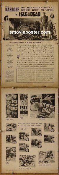 g447 ISLE OF THE DEAD vintage movie pressbook '45 Boris Karloff