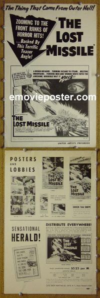 g508 LOST MISSILE vintage movie pressbook '58 from outer hell!