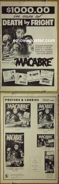 g514 MACABRE vintage movie pressbook '58 classic ad campaign!