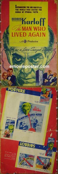 g541 MAN WHO LIVED AGAIN vintage movie pressbook '36 Boris Karloff
