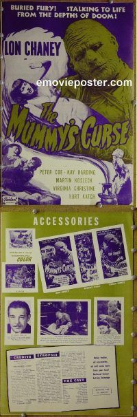 g582 MUMMY'S CURSE vintage movie pressbook R50s Lon Chaney Jr.