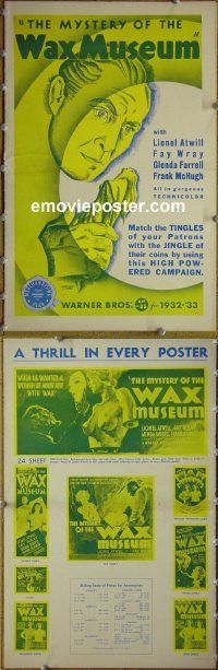 g594 MYSTERY OF THE WAX MUSEUM vintage movie pressbook '33 Lionel Atwill