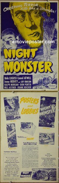 g611 NIGHT MONSTER vintage movie pressbook R49 Bela Lugosi, Universal!