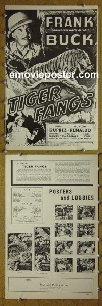 g708 TIGER FANGS vintage movie pressbook '43 World War II, Frank Buck!