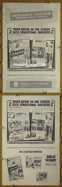 g733 VOODOO VILLAGE/GIRLS OF THE NIGHT vintage movie pressbook '60s