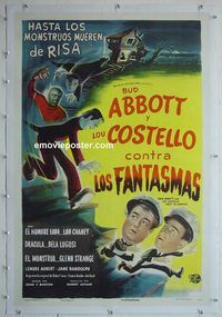 h034 ABBOTT & COSTELLO MEET FRANKENSTEIN linen Spanish/U.S. one-sheet movie poster '48
