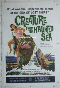 h007 CREATURE FROM THE HAUNTED SEA linen one-sheet movie poster '61 Corman