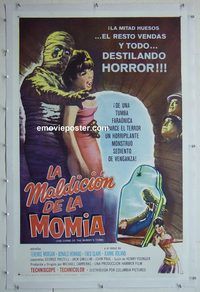 h039 CURSE OF THE MUMMY'S TOMB linen Spanish/U.S. one-sheet movie poster '64 Hammer