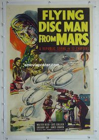 h016 FLYING DISC MAN FROM MARS linen one-sheet movie poster '50 serial!