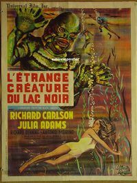 h059 CREATURE FROM THE BLACK LAGOON French 23x32 R62 artwork of monster & scuba divers!