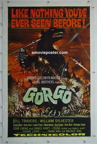 h019 GORGO linen one-sheet movie poster '61 Bill Travers, Sylvester, horror!