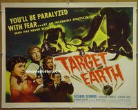 h148 TARGET EARTH half-sheet movie poster '54 paralyzed by fear!