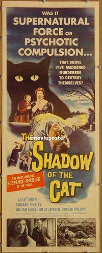 h098 SHADOW OF THE CAT insert movie poster '61 Barbara Shelley