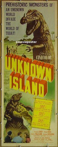 h108 UNKNOWN ISLAND insert movie poster '48 dinosaurs, science fiction!