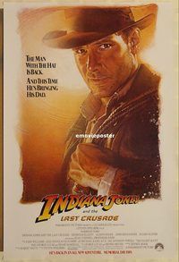 h315 INDIANA JONES & THE LAST CRUSADE advance one-sheet movie poster '89 Ford