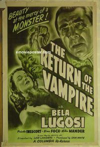 h165 RETURN OF THE VAMPIRE one-sheet movie poster R48 Bela Lugosi