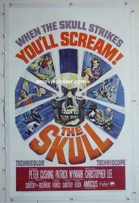 h028 SKULL linen one-sheet movie poster '65 Peter Cushing, Wymark, Lee