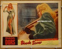 m051 BLONDE SINNER movie lobby card '56 bad girl Diana Dors close up!