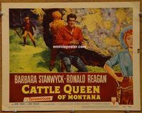 m077 CATTLE QUEEN OF MONTANA movie lobby card #3 '54 cool Reagan image!