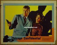 m079 CHICAGO CONFIDENTIAL movie lobby card #7 '57 Brian Keith with gun!