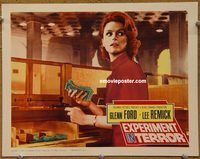 m174 EXPERIMENT IN TERROR movie lobby card '62 Lee Remick close up!