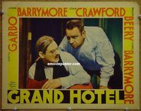 m234 GRAND HOTEL movie lobby card '32 Lionel Barrymore, Wallace Beery