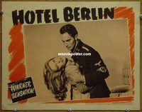 m270 HOTEL BERLIN movie lobby card '45 Helmut Dantine grabs girl!