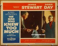 m346 MAN WHO KNEW TOO MUCH movie lobby card #8 '56 Stewart grabs boy!
