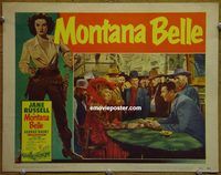 m367 MONTANA BELLE movie lobby card #1 '52 Jane Russell wins gambling!