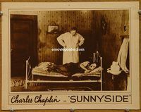 m506 SUNNYSIDE #2 movie lobby card '19 Charlie Chaplin in bed!