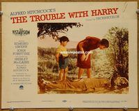 m559 TROUBLE WITH HARRY movie lobby card #1 '55 Hitchcock, dead Harry!