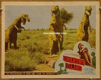 m571 UNKNOWN ISLAND movie lobby card #6 '48 wild angry dinosaurs image!