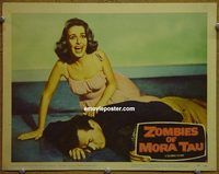 m632 ZOMBIES OF MORA TAU movie lobby card #6 '57 freaked out babe!