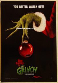 n089 HOW THE GRINCH STOLE CHRISTMAS DS teaser one-sheet movie poster '00 Carrey