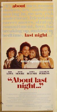 p004 ABOUT LAST NIGHT Australian daybill movie poster '86 Lowe, Demi Moore