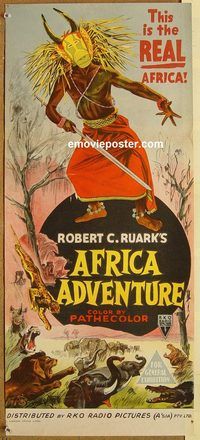 p013 AFRICA ADVENTURE Australian daybill movie poster '54 wild image!