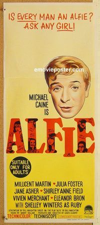 p019 ALFIE Australian daybill movie poster '66 Michael Caine, Martin