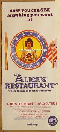 p023 ALICE'S RESTAURANT Australian daybill movie poster '69 Arlo Guthrie