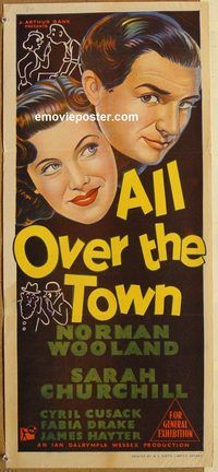 p026 ALL OVER THE TOWN Australian daybill movie poster '49 Norman Wooland
