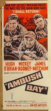 p032 AMBUSH BAY Australian daybill movie poster '66 Hugh O'Brian, Rooney