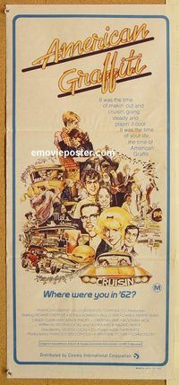 p034 AMERICAN GRAFFITI Aust daybill '73 George Lucas teen classic, it was the time of your life!
