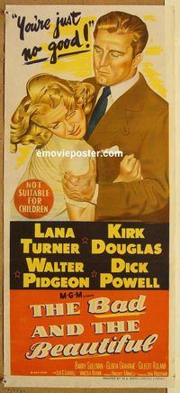 p062 BAD & THE BEAUTIFUL Australian daybill movie poster '53 Turner, Douglas