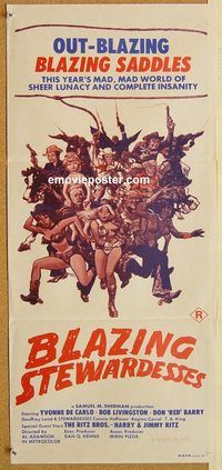 p117 BLAZING STEWARDESSES Australian daybill movie poster '74 sexy babes!