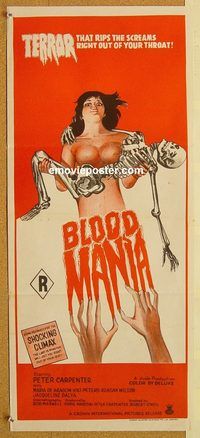 p120 BLOOD MANIA Australian daybill movie poster '70 wild horror image!