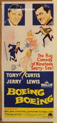 p127 BOEING BOEING Australian daybill movie poster '65 Tony Curtis, Lewis