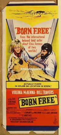 p131 BORN FREE Australian daybill movie poster '66 Virginia McKenna