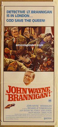 p139 BRANNIGAN Australian daybill movie poster '75 John Wayne, Attenborough